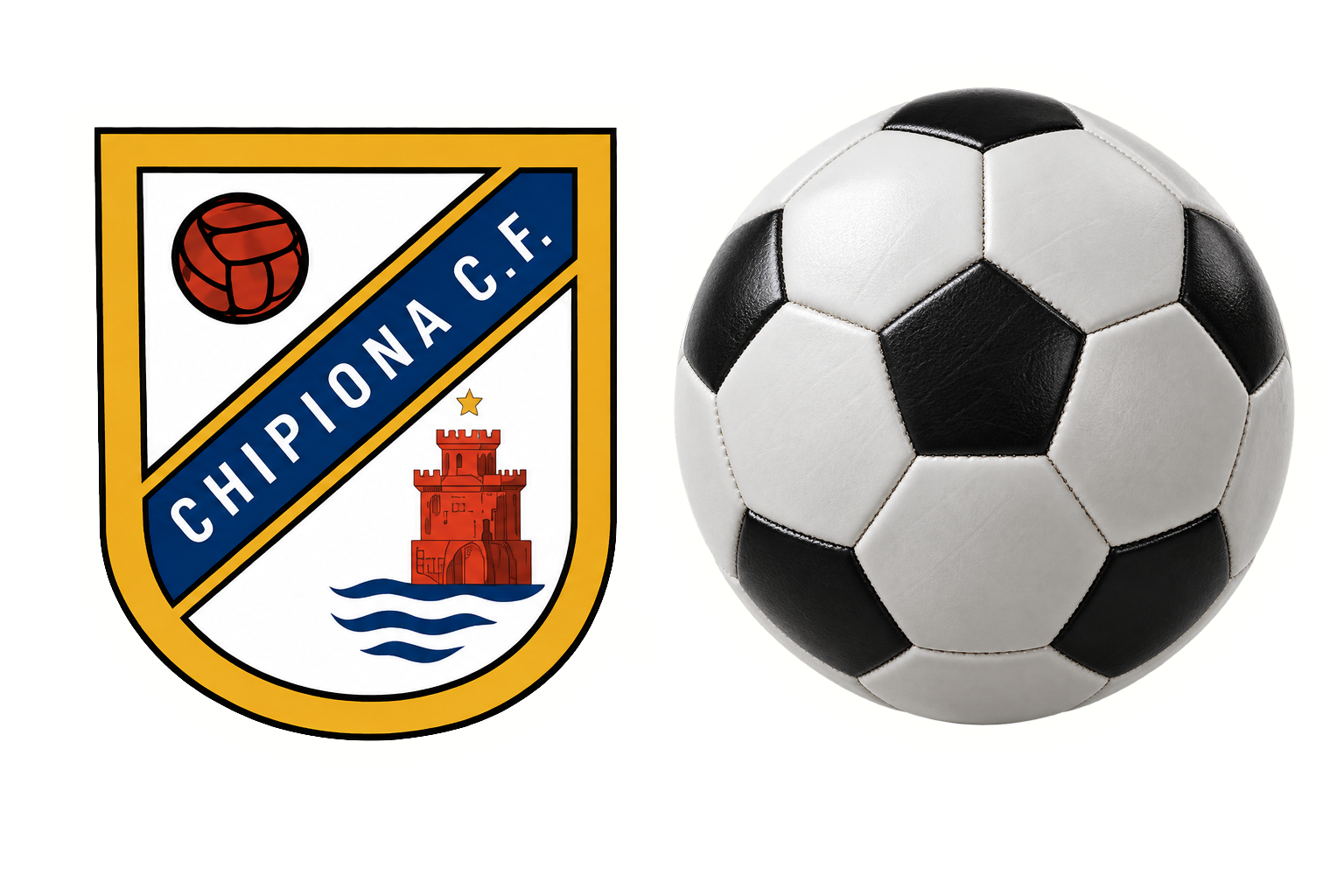 Escudo del Chipiona C.F. y balón de fútbol